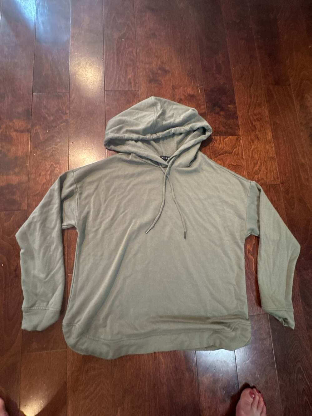 Max & Mia Sage Green Pullover Hoodie, Size M, 65% Modal, 28% Polyester, 7% Spand